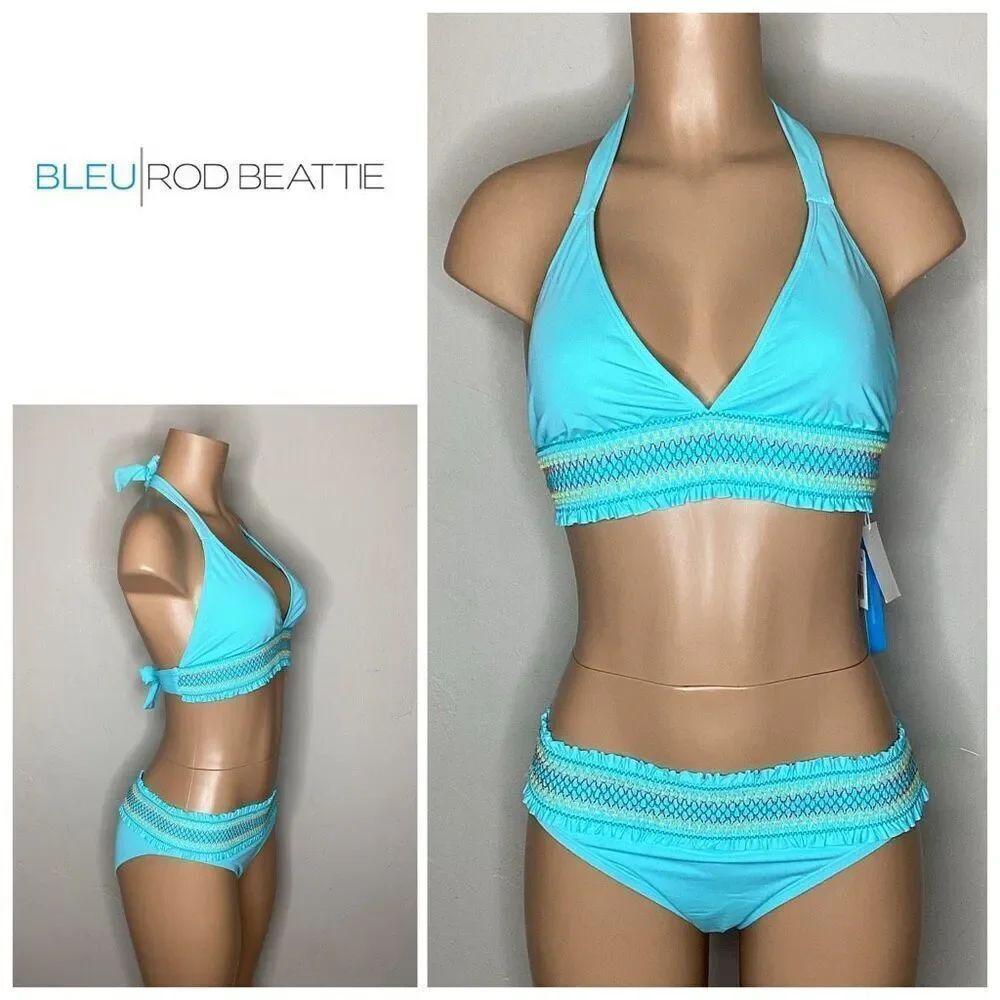 New. BLEU ROD BEATTIE aqua smocked bikini. 12/8. Retails $169